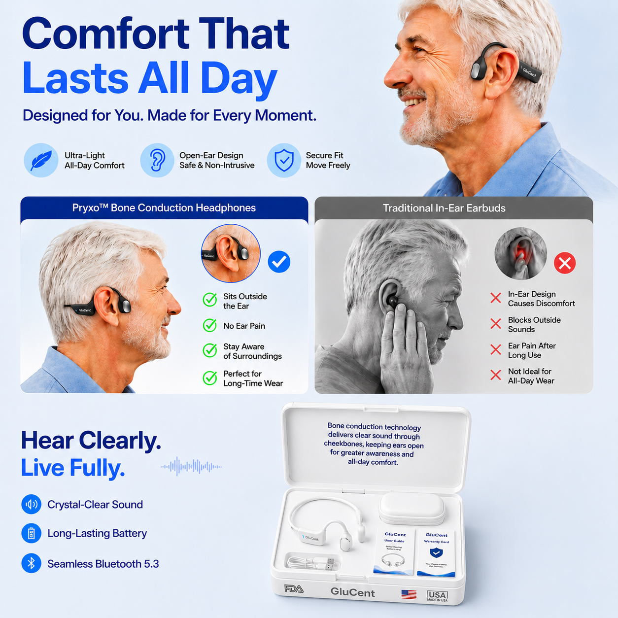 🔥 Final 2 Hours : Only Limited Stock Left🏆GluCent® Bone Conduction Smart Hearing Headphones （Mayo Clinic Recommended）